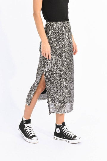 Sequined Slit Long Skirt